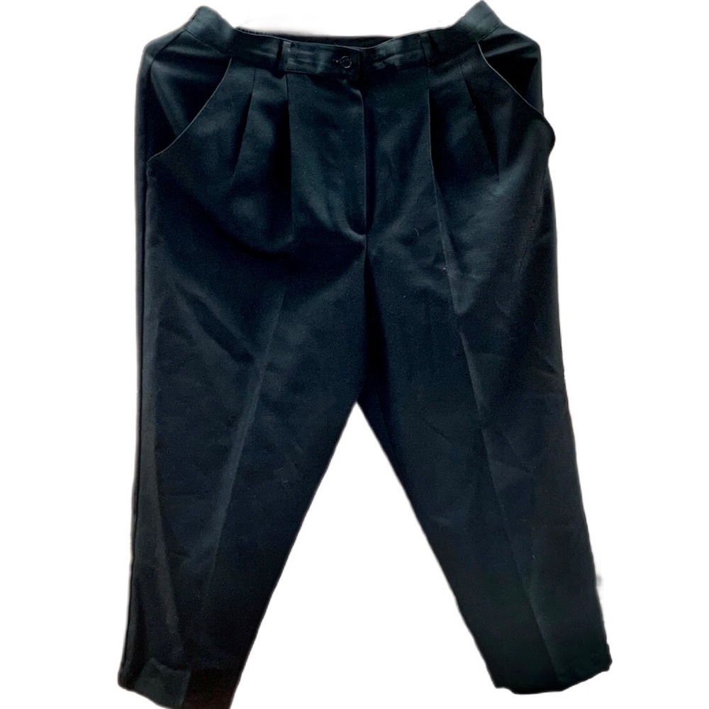 DressBarn Cropped Pants Size 14L Black Front Pleats Zipper Comfort Waist Pockets